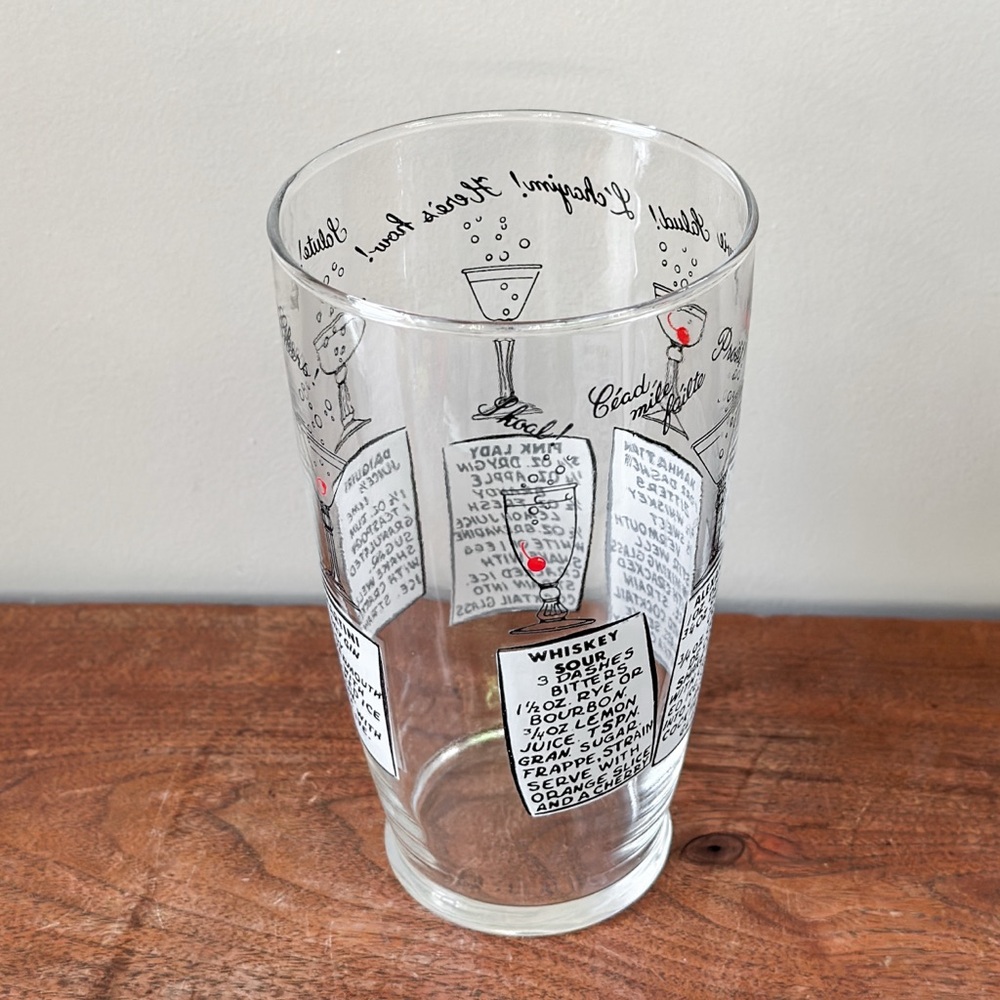 Vintage Clear Glass Cocktail Shaker Drink Recipe Print Bartender Mixologist MCM